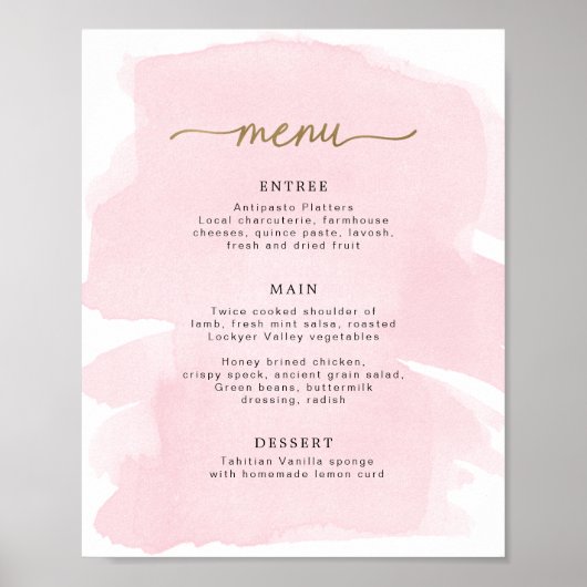ピンクの水彩ゴールドメニューサイン ポスター (正面)
