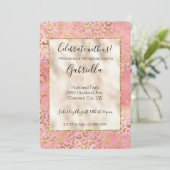 ピンクの水彩ゴールドレオパードプリント 招待状 (スタンド正面)