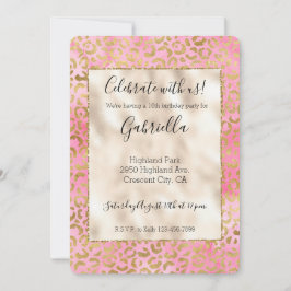 ピンクの水彩ゴールドレオパードプリント 招待状