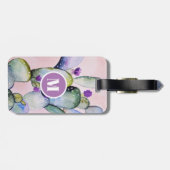 ピンクの水彩サボテンと花 |モノグラム ラゲッジタグ (裏面横)