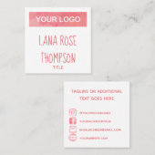 ピンクの水彩ソーシャルメディアアイコンとロゴ スクエア名刺 (正面/裏面)