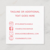 ピンクの水彩ソーシャルメディアアイコンとロゴ スクエア名刺 (裏面)