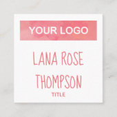 ピンクの水彩ソーシャルメディアアイコンとロゴ スクエア名刺 (正面)