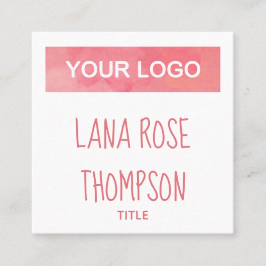 ピンクの水彩ソーシャルメディアアイコンとロゴ スクエア名刺 (正面)