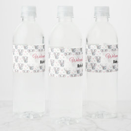 ピンクの水彩ゾウのベビーシャワー ペットボトルラベル