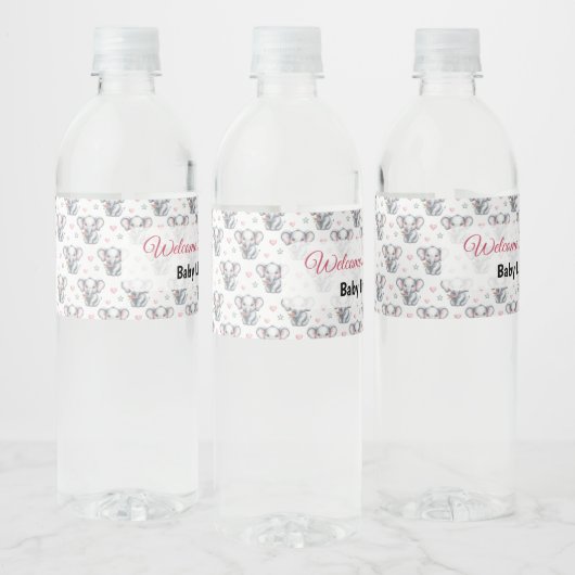 ピンクの水彩ゾウのベビーシャワー ペットボトルラベル (ボトル)
