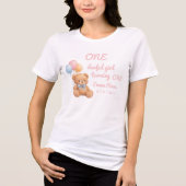 ピンクの水彩テディベアの女の子の1歳の誕生日 トライブレンドＴシャツ (正面)