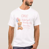 ピンクの水彩テディベアの女の子の1歳の誕生日 Tシャツ (正面)