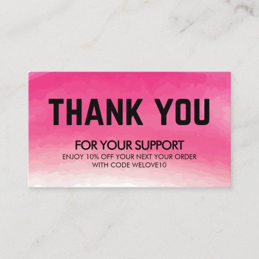 ピンクの水彩ディスカウントビジネスをありがとうございます 名刺 (正面)