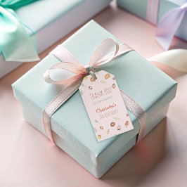 ピンクの水彩デザート柄の子供の誕生日 ギフトタグ