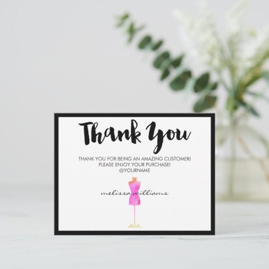 ピンクの水彩ドレス マネキン ポシュマーク ありがとう ポストカード (スタンド正面)