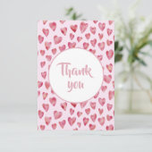 ピンクの水彩ハートの感謝カード サンキューカード (スタンド正面)