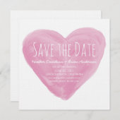 ピンクの水彩ハートの結婚式延期のお知らせ 招待状 (正面/裏面)