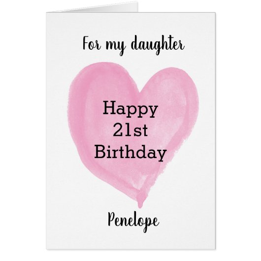 ピンクの水彩ハート21歳の誕生日 (正面)