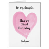 ピンクの水彩ハート32誕生日 (正面)