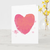 ピンクの水彩ハート カード (黄色い花)