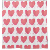 ピンクの水彩ハート シャワーカーテン (正面)