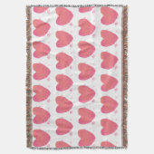 ピンクの水彩ハート スローブランケット (正面縦)