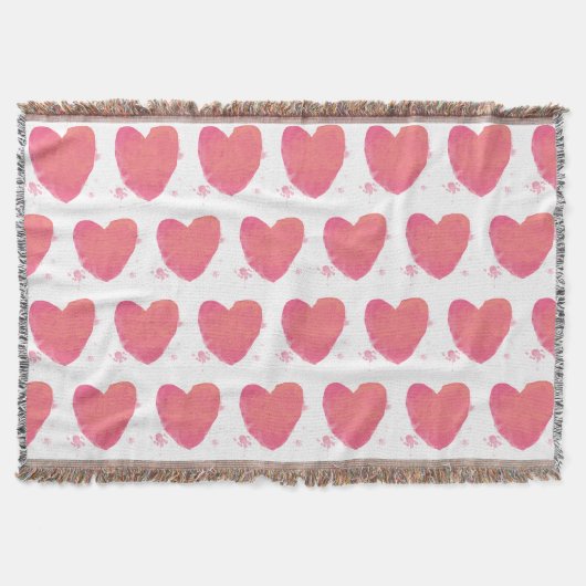 ピンクの水彩ハート スローブランケット (正面)