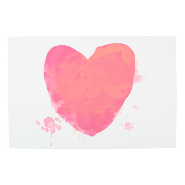 ピンクの水彩ハート メタルプリント (正面)