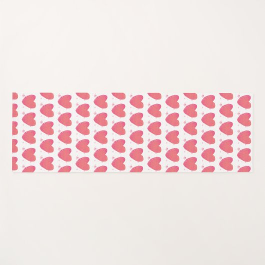 ピンクの水彩ハート ヨガマット (正面(横))