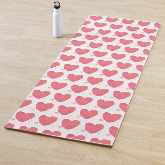 ピンクの水彩ハート ヨガマット (インサイチュ)