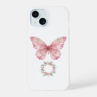 ピンクの水彩バタフライフォンケース - シングルバック iPhone 15ケース