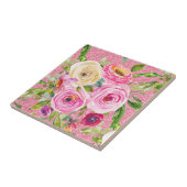 ピンクの水彩バラとピンクのクリームグリッター タイル (側面)