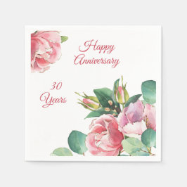 ピンクの水彩バラと葉紙ナプキン スタンダードカクテルナプキン