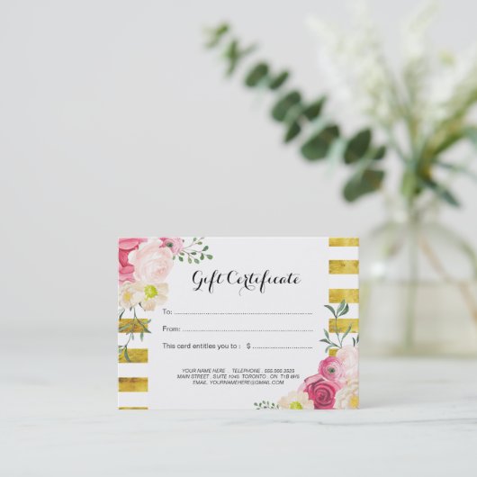 ピンクの水彩バラギフト券 割引カード (スタンド正面)