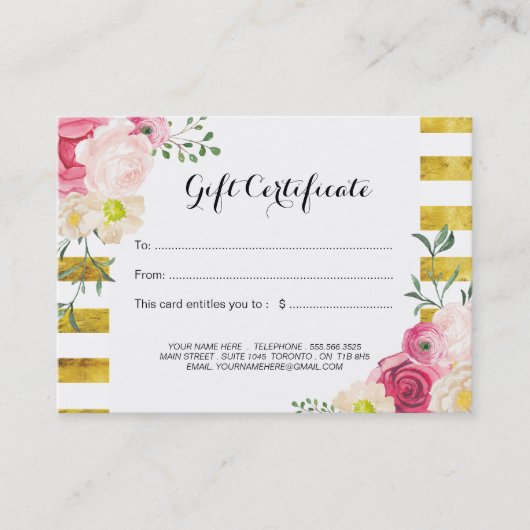 ピンクの水彩バラギフト券 割引カード (正面)