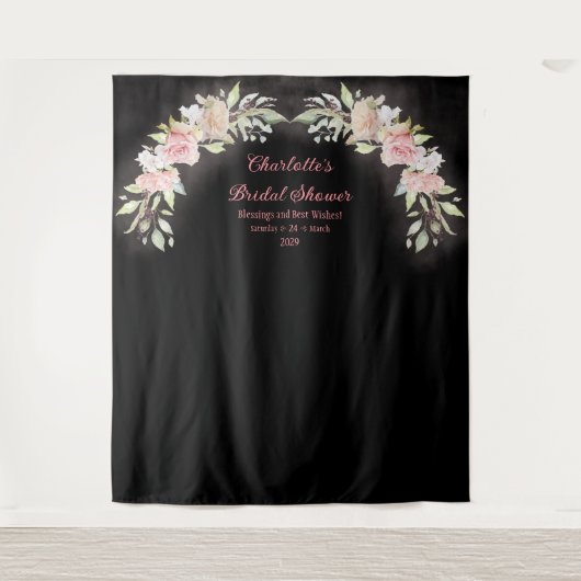 ピンクの水彩バラブライダルシャワー写真の背景 タペストリー (正面)