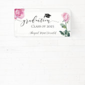 ピンクの水彩バラ卒業パーティバナー 横断幕 (インサイチュ)