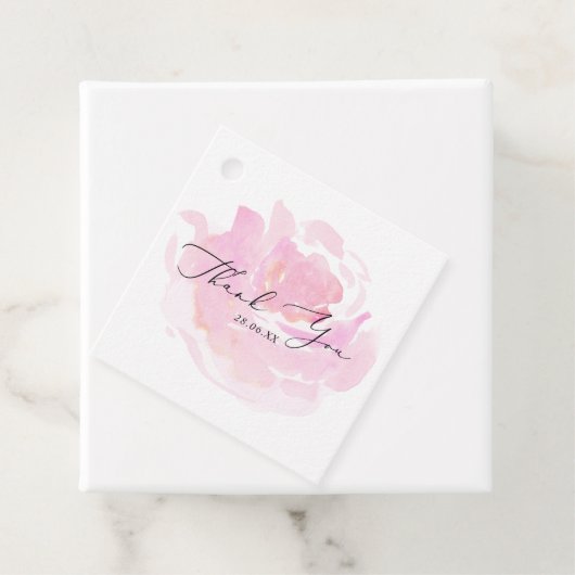 ピンクの水彩バラ書道ありがとう フェイバータグ (インサイチュ)
