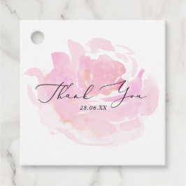 ピンクの水彩バラ書道ありがとう フェイバータグ