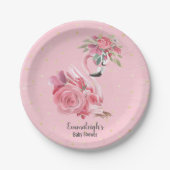 ピンクの水彩バレリーナ フラミンゴ ベビーシャワー ペーパープレート (正面)