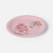 ピンクの水彩バレリーナ フラミンゴ ベビーシャワー ペーパープレート (アングル)