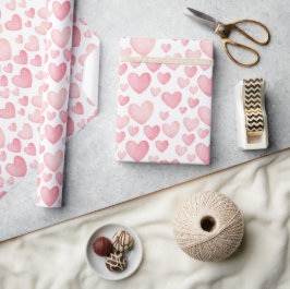 ピンクの水彩バレンタイン ハート ラッピングペーパー