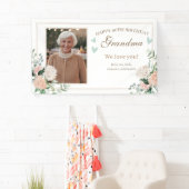 ピンクの水彩フラワーワンフォト誕生日 横断幕 (インサイチュ)