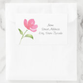 ピンクの水彩フラワー3ラベル 長方形シール (バッグ)