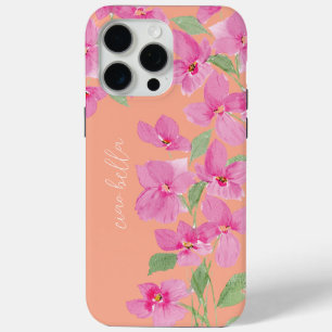 ピンクの水彩フラワー iPhone 15 PRO MAXケース