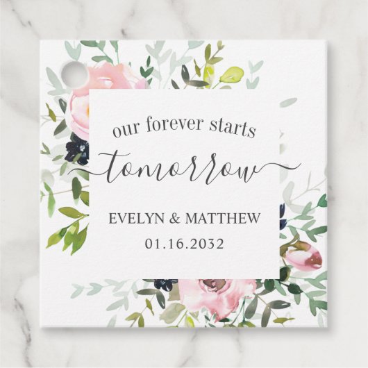 ピンクの水彩フローラが明日から永遠に始まる フェイバータグ (正面)