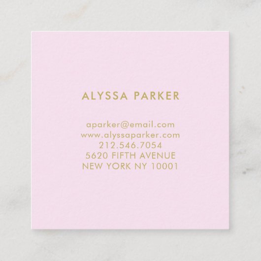 ピンクの水彩フローラとベビーブルー(金ゴールド付き) スクエア名刺 (裏面)