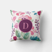 ピンクの水彩フローラアートかわいいモノグラム クッション (裏面)
