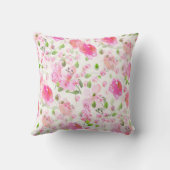 ピンクの水彩フローラガーデンパターン クッション (裏面)
