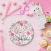 ピンクの水彩フローラガーデンパターン ペーパープレート (パーティー)