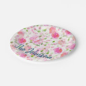 ピンクの水彩フローラガーデンパターン ペーパープレート (アングル)