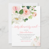 ピンクの水彩フローラガールベビーシャワー（郵送） 招待状 (正面)