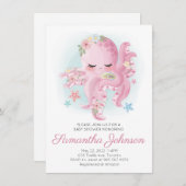 ピンクの水彩フローラタコ赤ちゃんシャワー 招待状 (正面/裏面)