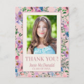 ピンクの水彩フローラ卒業ありがとう 案内ポストカード (正面)